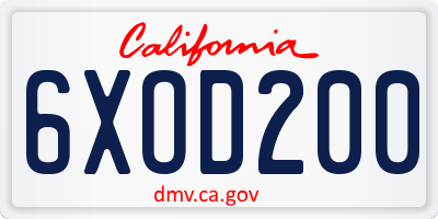 CA license plate 6XOD200
