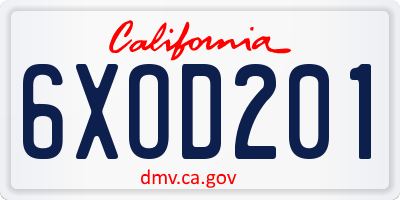 CA license plate 6XOD201
