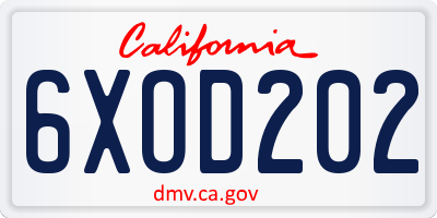 CA license plate 6XOD202