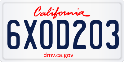 CA license plate 6XOD203