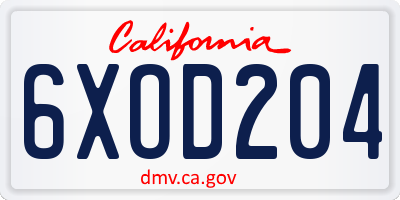 CA license plate 6XOD204