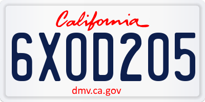 CA license plate 6XOD205
