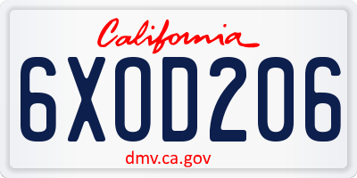 CA license plate 6XOD206