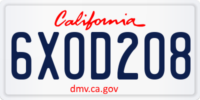 CA license plate 6XOD208