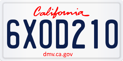 CA license plate 6XOD210