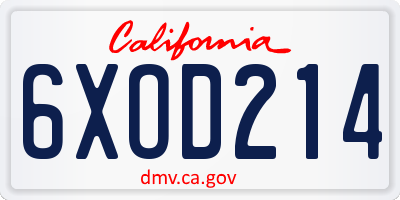 CA license plate 6XOD214