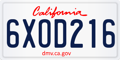CA license plate 6XOD216