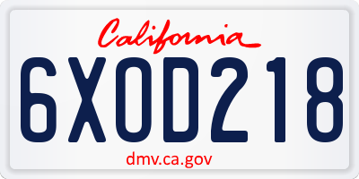 CA license plate 6XOD218