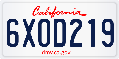 CA license plate 6XOD219