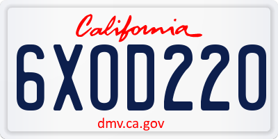 CA license plate 6XOD220