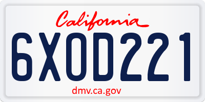 CA license plate 6XOD221