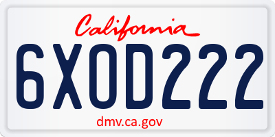 CA license plate 6XOD222