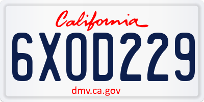 CA license plate 6XOD229