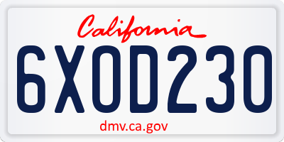 CA license plate 6XOD230