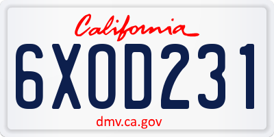 CA license plate 6XOD231