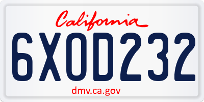 CA license plate 6XOD232