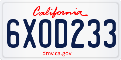 CA license plate 6XOD233