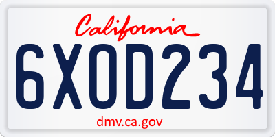 CA license plate 6XOD234