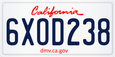 CA license plate 6XOD238