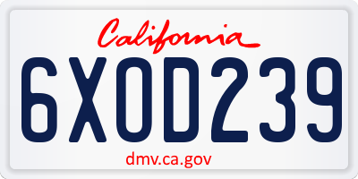 CA license plate 6XOD239