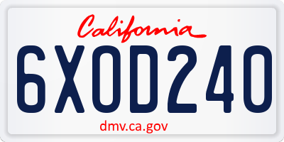 CA license plate 6XOD240