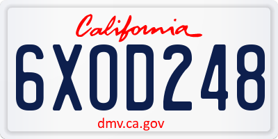 CA license plate 6XOD248