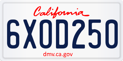 CA license plate 6XOD250