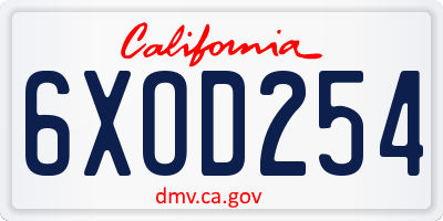 CA license plate 6XOD254