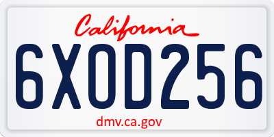CA license plate 6XOD256