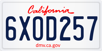 CA license plate 6XOD257