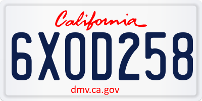 CA license plate 6XOD258