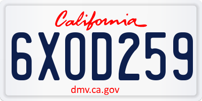 CA license plate 6XOD259