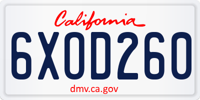 CA license plate 6XOD260