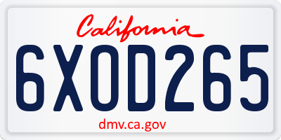 CA license plate 6XOD265