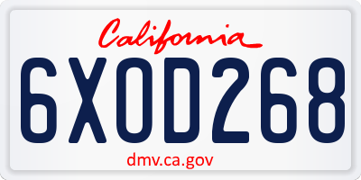 CA license plate 6XOD268