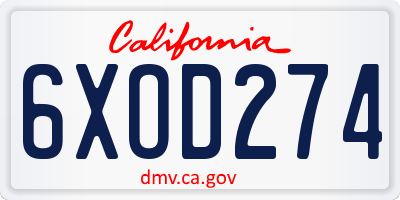 CA license plate 6XOD274