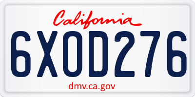 CA license plate 6XOD276