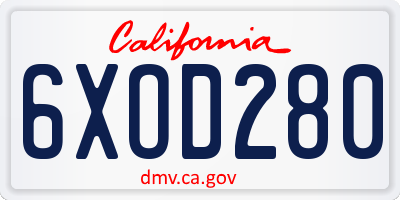 CA license plate 6XOD280
