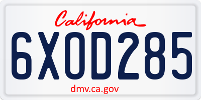 CA license plate 6XOD285
