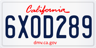 CA license plate 6XOD289