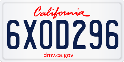 CA license plate 6XOD296