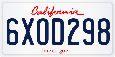 CA license plate 6XOD298