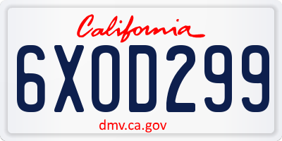CA license plate 6XOD299