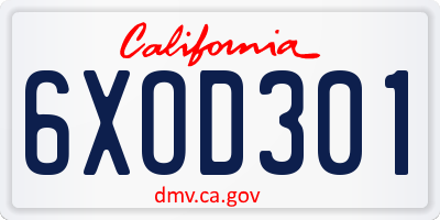 CA license plate 6XOD301