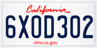 CA license plate 6XOD302