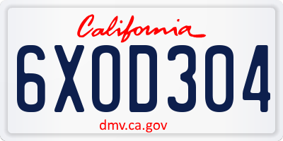 CA license plate 6XOD304