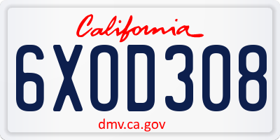 CA license plate 6XOD308