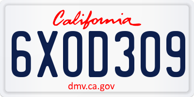 CA license plate 6XOD309