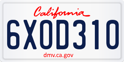 CA license plate 6XOD310