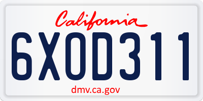 CA license plate 6XOD311